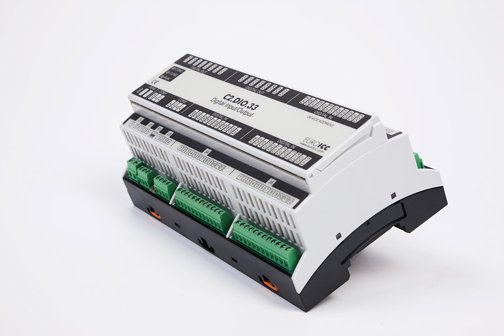 PLC Controller for Guest Room Management System, Smart Hotel Control and Home Automation - BACnet programmable functional controller BACnet PLC – C2.DIO.33 designed for wide range of building automation and guest room management system tasks can be used in remote fields IO in any Bacnet and/or Modbus network – Native Bacnet programmable device, 8 relay outputs, 24 digital inputs